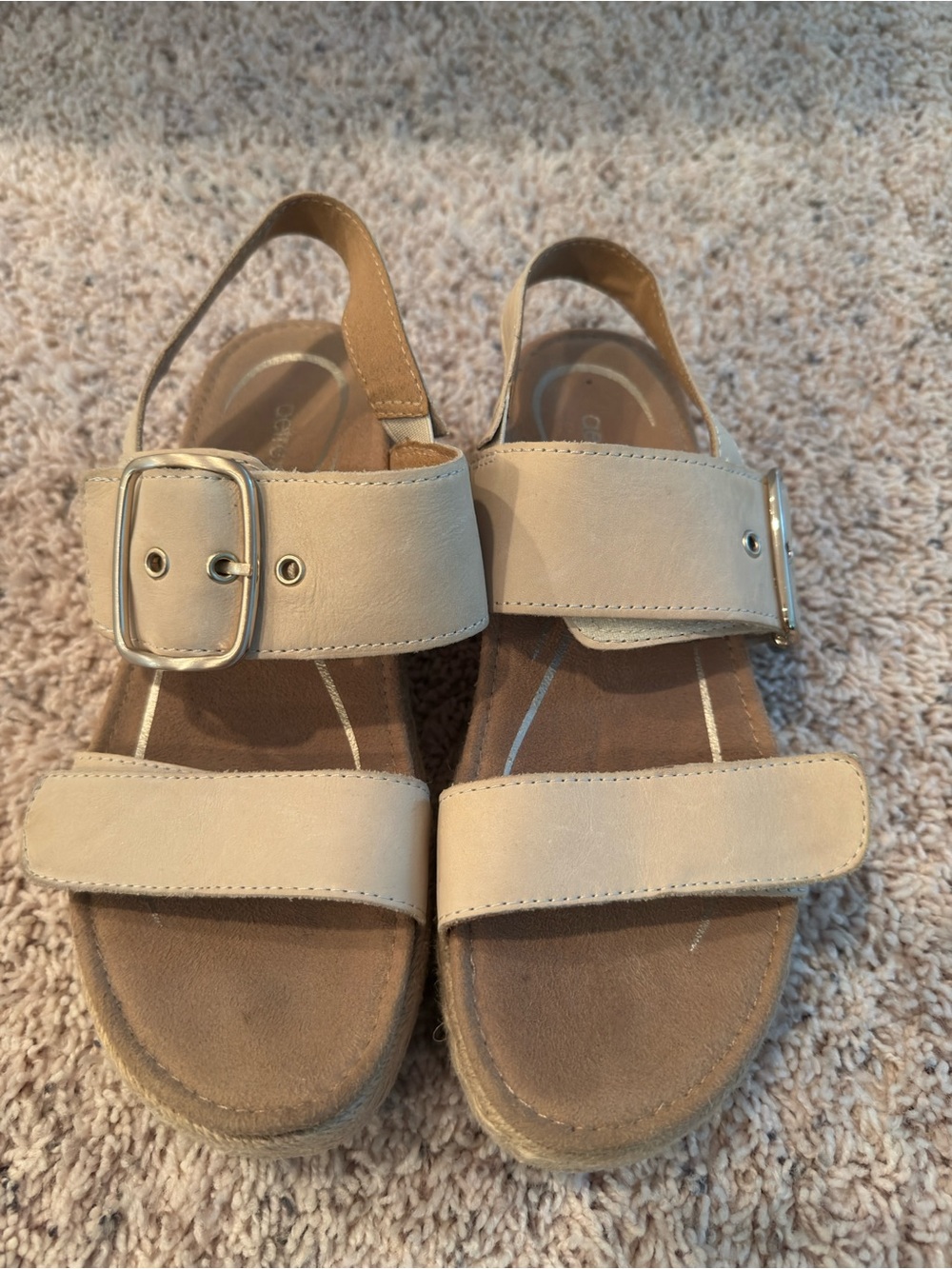 Women's Beige Buckle Strap Sandals